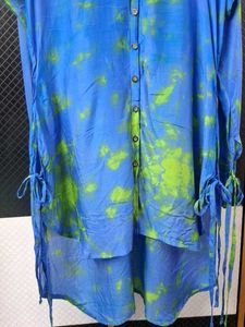 Blue &amp; Green Tie-Dye high low Shirt