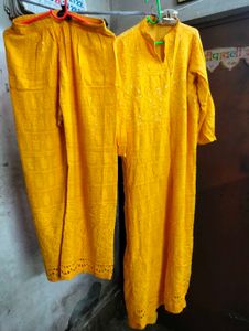 Yellow Chikankari Kurta Set.