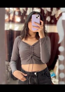 Grey Long Sleeve Crop Top