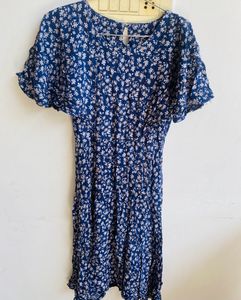 Floral Print Blue Midi Dress