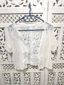 💝Sheer White Lace Crop Top D