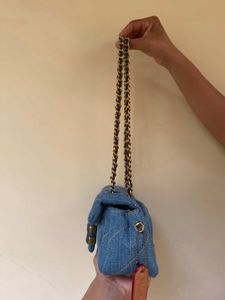Auth Coach Denim Quilted Tabby Small Shoulder Bag