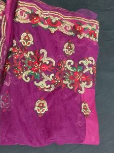 Embroidered Magenta Saree