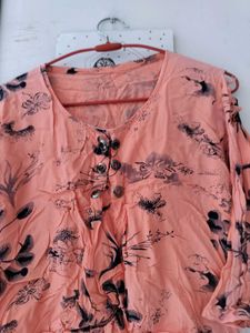Trendy Peach High-Low Top with Cold-Shoulder Detai