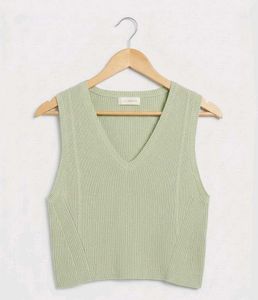 Light Green V-Neck Knit Vest Top