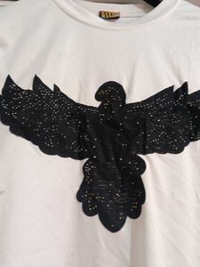 White T-Shirt with Black Eagle Print