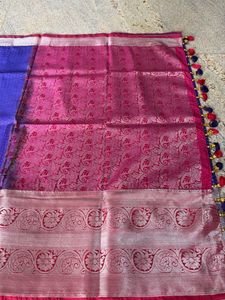 Royal Blue Silk Saree with Silver Border