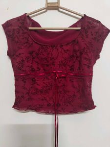 Chic Red Floral Lace Top