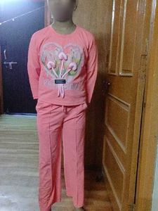 Cute Pink top and Pyjama Set with Heart Graphic
