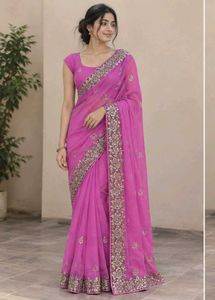 Embroidered Pink Saree