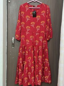 New Red Printed fully flare pure cotton for s&M
