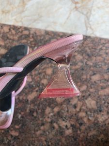Pink Strappy Square Toe Heels