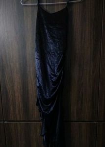 Black Velvet Ruched Dress