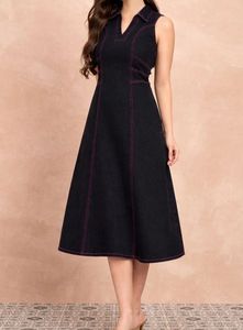40 inch Stylish Dark Wash Denim Dress