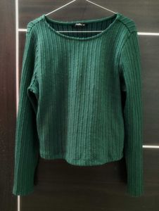Y2K Chic Ribbed Green Long Sleeve Top