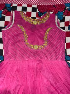 Vibrant Pink Net Ethnic Gown