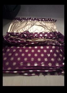 Elegant Purple &amp; Gold Ready To Wear Satin Sa