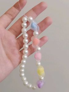 Charming Pearl Phone Charm with Heart Beads