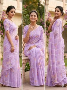 Beautiful Lavender Floral Print Saree