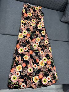 Black Floral High-Low Maxi Dress with Front Slit