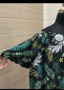 Tropical Print Button-Up Tunic Top