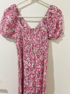 Pink Ditsy Floral Midi Dress