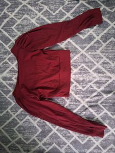 Maroon Ruched Long Sleeve Crop Top