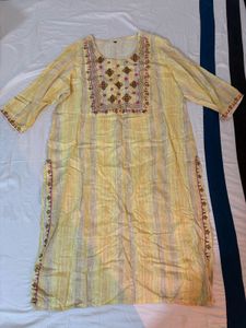 Embroidered Yellow Striped Kurta