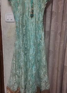 Embroidered Green Gown With Dupatta and Trouser