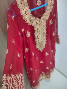 Embroidered Maroon Sharara Suit