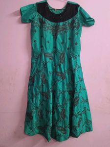 cyan colour satin dress