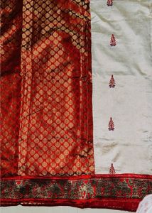 Elegant Cream &amp; Red Silk Saree
