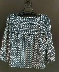 Chic Black & White Geometric Print Blouse