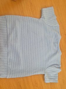 Cute Blue Textured Top with Flower Applique