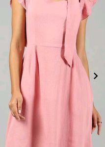 Chic Pink A-Line Dress with Bow Detail