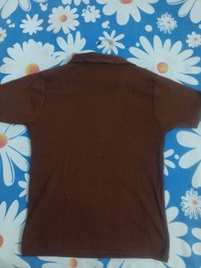 Brown Collared Knit Top
