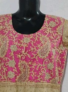 Elegant Pink &amp; Gold Anarkali Gown