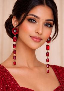Red Stone Long Drop Earrings