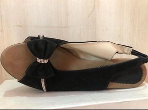 Black Wedges with Bow Detail