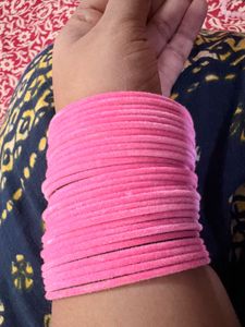 Set of Pink Velvet Bangles with rhinestones Chur