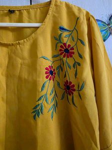 Yellow Embroidered Flared Sleeve Kurta