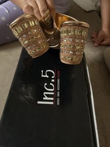 Inc 5 : Embellished Rose Gold Flat Sandals with bo