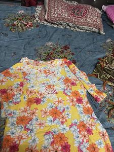 Yellow Floral Print Kurta
