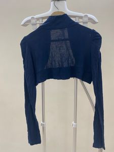 Navy Blue Cropped Cardigan
