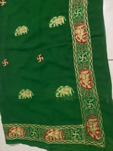 Emerald Green Embroidered Saree