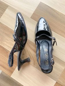 SALE:- Red Rose Black Slingback Heels