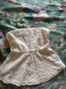 White Eyelet Strapless Peplum Top
