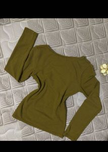 Olive Green Ribbed Wrap Top