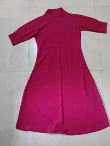 Elegant Magenta Mock Neck Dress