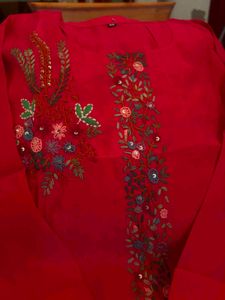 Embroidered Red Kurta with Dupatta and Plazo
